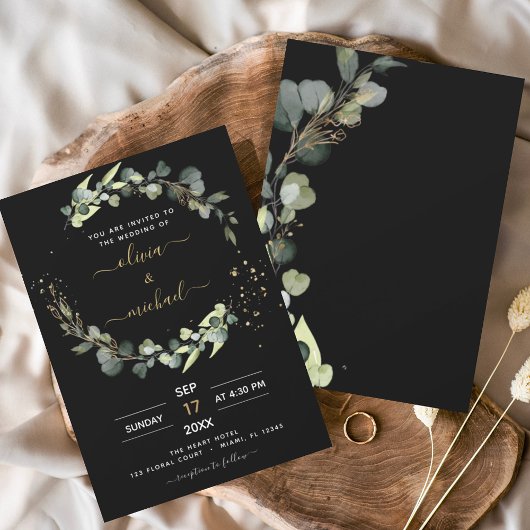 Budget Black Eucalyptus Wedding Einladungen Flyer