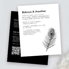 Budget Black Feather Wedding Einladung