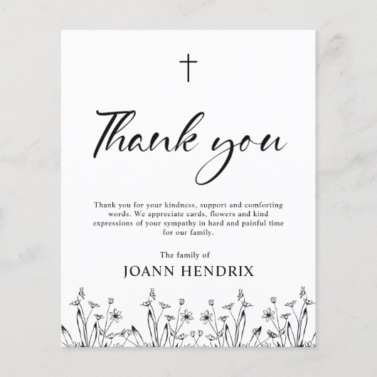Budget Black Floral Memorial Danke Karte (Vorderseite)