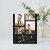 Budget Black Foto Collage Hochzeit Einladung (Stehend Vorderseite)