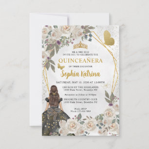 Budget Black Glam Gold Floral Prinzessin Quinceañe Mitteilungskarte