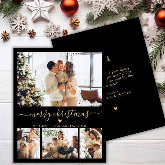Budget Black Gold 4 Foto Collage Weihnachtskarte