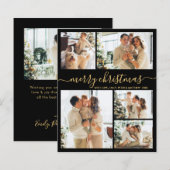 Budget Black Gold 5 Foto Collage Weihnachtskarte (Vorne/Hinten)