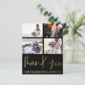 Budget Black/Gold 5 Photo Thank You Wedding (Stehend Vorderseite)