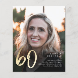 Budget Black Gold 60. Foto Geburtstag Einladung