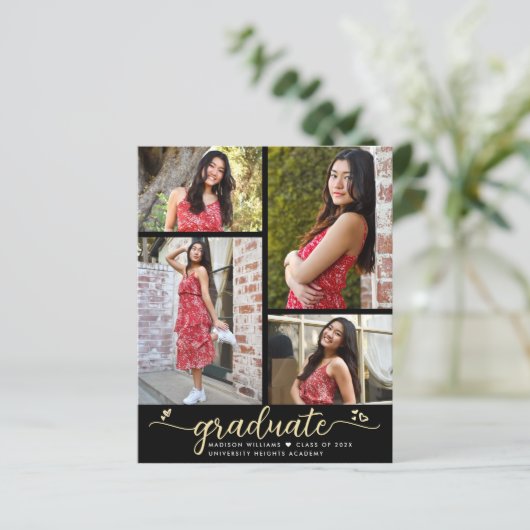 Budget Black Gold Abschluss 4 Foto Script Einladun (Stehend Vorderseite)