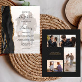 Budget Black Gold Agate 5-Foto Hochzeit Einladung