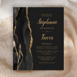 Budget Black Gold Agate Brush Script Hochzeit<br><div class="desc">Die links Seite dieses eleganten,  modernen Hochzeitseinladens besticht durch einen schwarzen Aquarellrahmen,  der mit vergoldetem Imitat bestickt ist. Der benutzerdefinierbare Text kombiniert goldfarbenes Kalligrafiebeschrift mit serifenlosen Schriftart auf schwarzem Hintergrund. Auf der Rückseite ist ein passendes schwarz-goldfarbenes Agerat-Design zu sehen.</div>