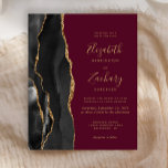 Budget Black Gold Agate Burgundy Wedding Einladung<br><div class="desc">Die links Seite dieses eleganten, modernen Hochzeitseinladens besticht durch einen schwarzen Aquarellrahmen, der mit vergoldetem Imitat bestickt ist. Der anpassbare Text kombiniert goldfarbene Handschrift, Copperplate und kursiven Schriftart auf bordeauxfarbenem Hintergrund. Auf der Rückseite ist ein passendes schwarz-goldfarbenes Agerat-Design zu sehen. HINWEIS: Umschläge sind nicht automatisch in diese Einladungen mit dem...</div>