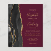 Budget Black Gold Agate Burgundy Wedding Einladung (Vorderseite)