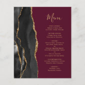 Budget Black Gold Agate Burgundy Wedding Menü (Vorderseite)
