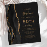 Budget Black Gold Agate Dark 50. Geburtstag<br><div class="desc">Die links Kulisse dieses eleganten,  modernen 50. Geburtstagsfeiers besticht durch eine schwarze Aquarellwand mit vergoldetem Imitat-Glitzer. Der anpassbare Text kombiniert goldfarbene Handschrift,  Copperplate und kursiv Schriftart auf schwarzem Schieferboden. Auf der Rückseite ist ein passendes schwarz-goldfarbenes Agerat-Design zu sehen.</div>