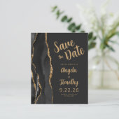 Budget Black Gold Agate Dark Modern Save the Date (Stehend Vorderseite)