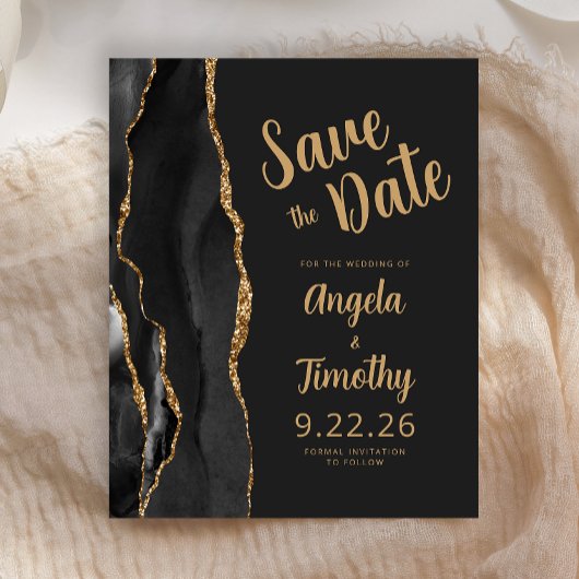 Budget Black Gold Agate Dark Modern Save the Date