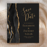 Budget Black Gold Agate Dark Save the Date<br><div class="desc">Der links Rand dieses eleganten,  modernen Hochzeitsgeschehens bewahrt die Dattelkarte mit einem schwarzen Aquarellrahmen in Aquarellfarbe,  der mit Imitaten mit goldenem Glitzer bestickt ist. Der anpassbare Text kombiniert goldfarbene Handschrift,  Copperplate und kursiv Schriftart auf einem schwarzen Hintergrund. Auf der Rückseite ist ein passendes schwarz-goldfarbenes Agerat-Design zu sehen.</div>