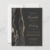 Budget Black Gold Agate Dark Wedding Einladung (Vorderseite)