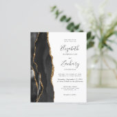 Budget Black Gold Agate Foto Hochzeit Einladung (Stehend Vorderseite)