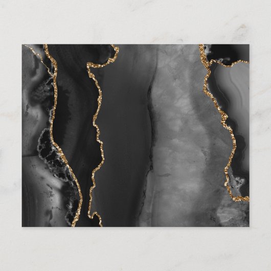Budget Black Gold Agate Gray Marmor Save the Date (Rückseite)