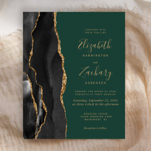 Budget Black Gold Agate Green Wedding Einladung