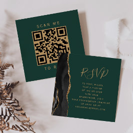 Budget Black Gold Agate Green Wedding QR Code UAWG Begleitkarte