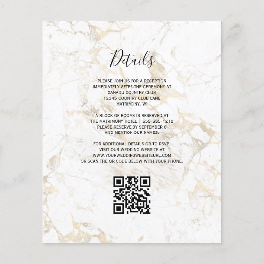 Budget Black Gold Agate Marble QR Code Wedding (Rückseite)