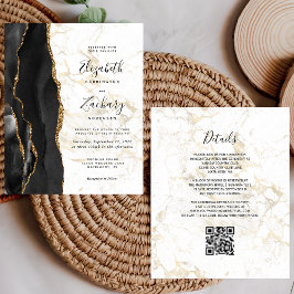 Budget Black Gold Agate Marble QR Code Wedding