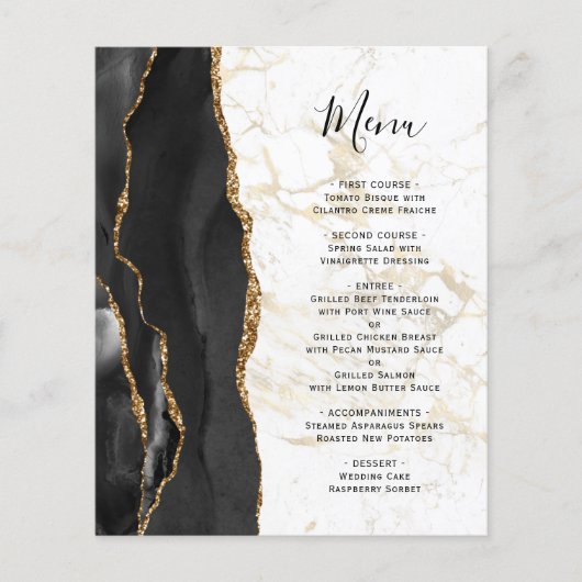 Budget Black Gold Agate Marble Wedding Menu (Vorderseite)