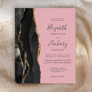 Budget Black Gold Agate Pink Hochzeit Einladung