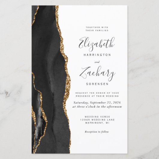 Budget Black Gold Agate QR Code Hochzeitsempfang (Vorderseite)