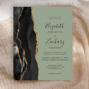 Budget Black Gold Agate Sage Green Wedite Einladun