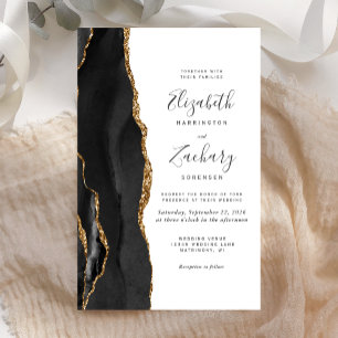 Budget Black Gold Agate Wedding Einladung