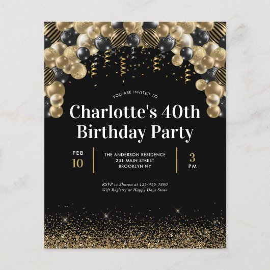 Budget Black Gold Ballon Glitzer jedes Alter Gebur (Vorderseite)