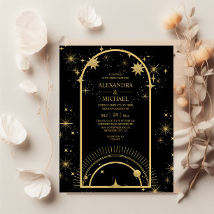 Budget Black Gold Celestial Stars Hochzeit  Flyer