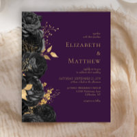 Budget Black Gold Floral Lila Hochzeit Einladung