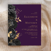 Budget Black Gold Floral Lila Hochzeit Einladung