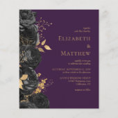 Budget Black Gold Floral Lila Hochzeit Einladung (Vorderseite)