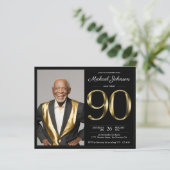 Budget Black Gold Foto 90. Geburtstag Einladung (Stehend Vorderseite)