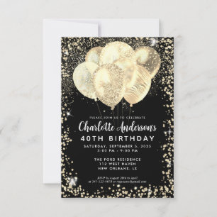 Budget Black Gold Glam Glitzer Balloon Geburtstag Mitteilungskarte
