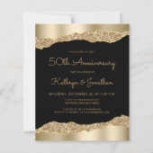 Budget Black Gold Glitter 50th Anniversary Invite (Vorderseite)
