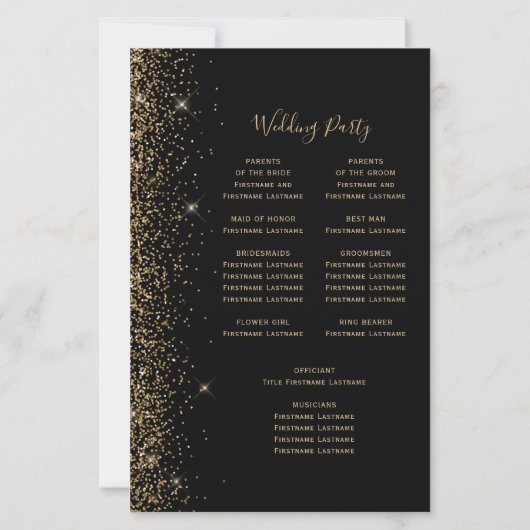 Budget Black Gold Glitter Edge Wedding Program (Rückseite)