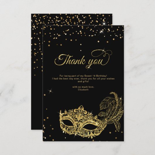 BUDGET Black Gold Glitzer Masquerade Vielen Dank Mitteilungskarte (Vorne/Hinten)