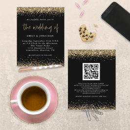 Budget Black Gold Glitzer QR Code Einladung
