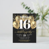 Budget Black Gold Glitzer Sweet 16 Balloons Einlad (Stehend Vorderseite)