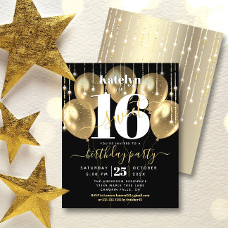 Budget Black Gold Glitzer Sweet 16 Balloons Einlad
