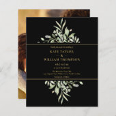 Budget Black Gold Greenerity Wedding Foto Einladun (Vorne/Hinten)