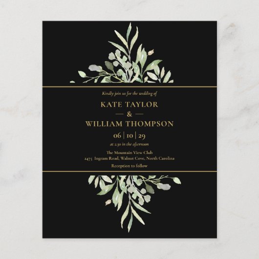 Budget Black Gold Greenerity Wedding Foto Einladun (Vorderseite)
