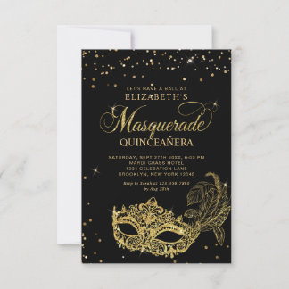 BUDGET Black Gold Masquerade Quinceañera Foto Mitteilungskarte