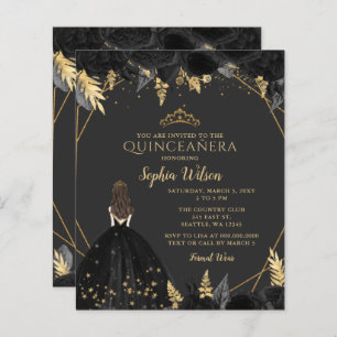 Budget Black Gold Princess Quinceañera Einladung