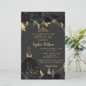 Budget Black Gold Princess SWEET 16 Einladung (Stehend Vorderseite)