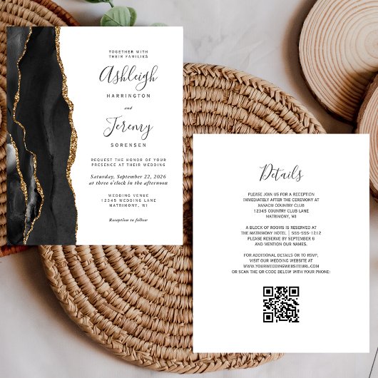 Budget Black Gold QR Code Hochzeit Einladung